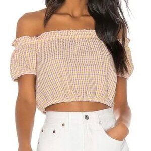 BCBGeneration Off-The-Shoulder Plaid Cropped Top